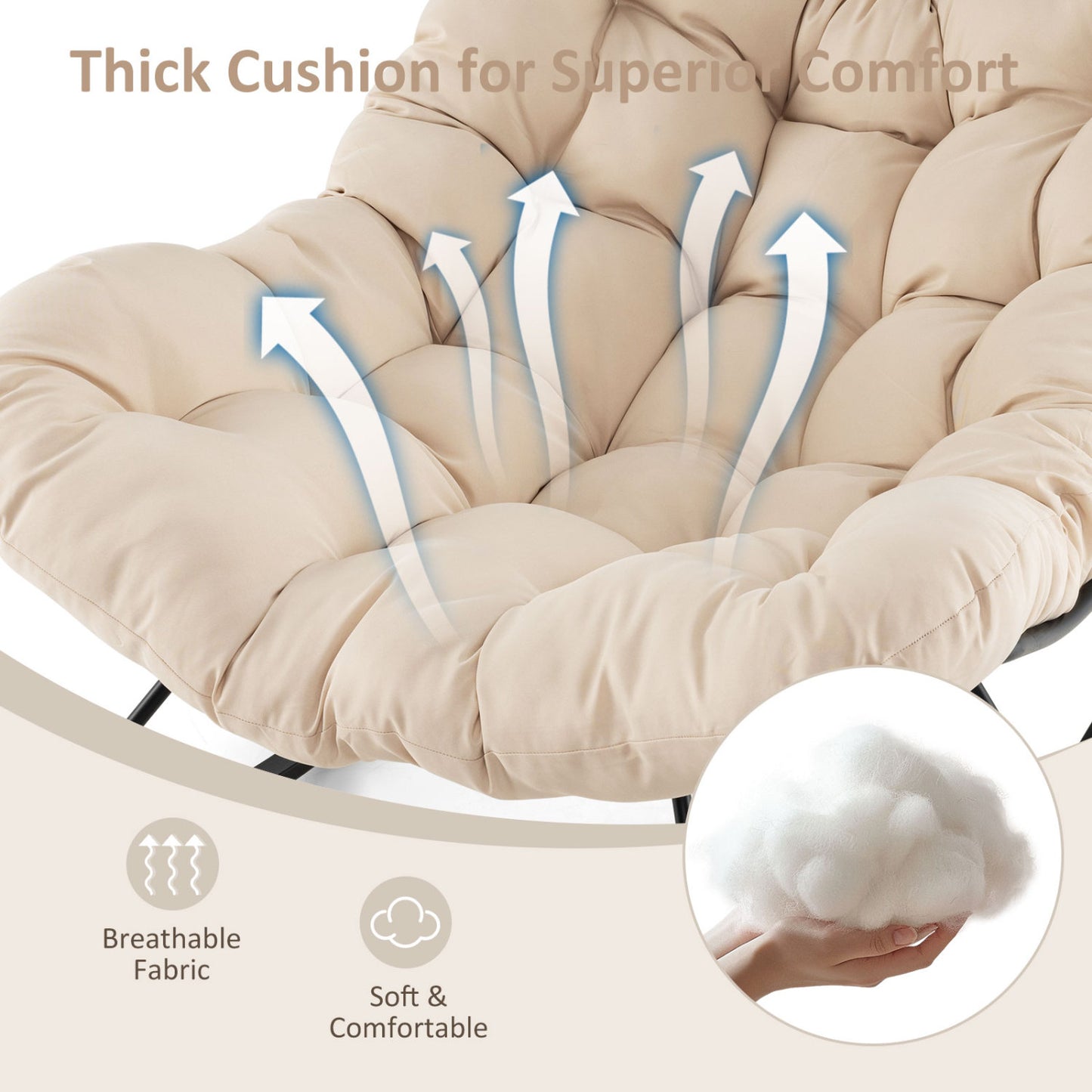 Oversized Egg Papasan Rocking Chair with Padded Cushion
