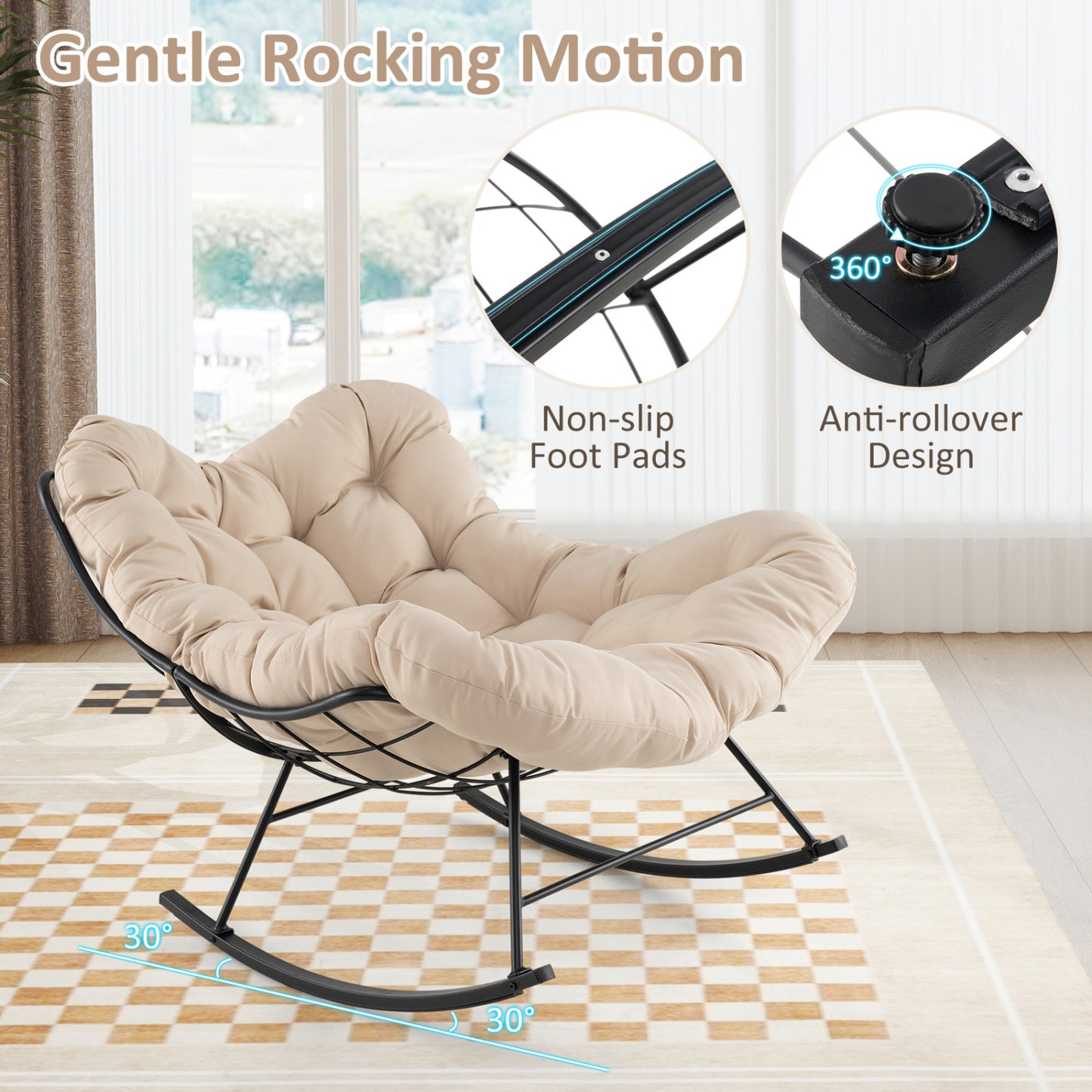 Oversized Egg Papasan Rocking Chair with Padded Cushion