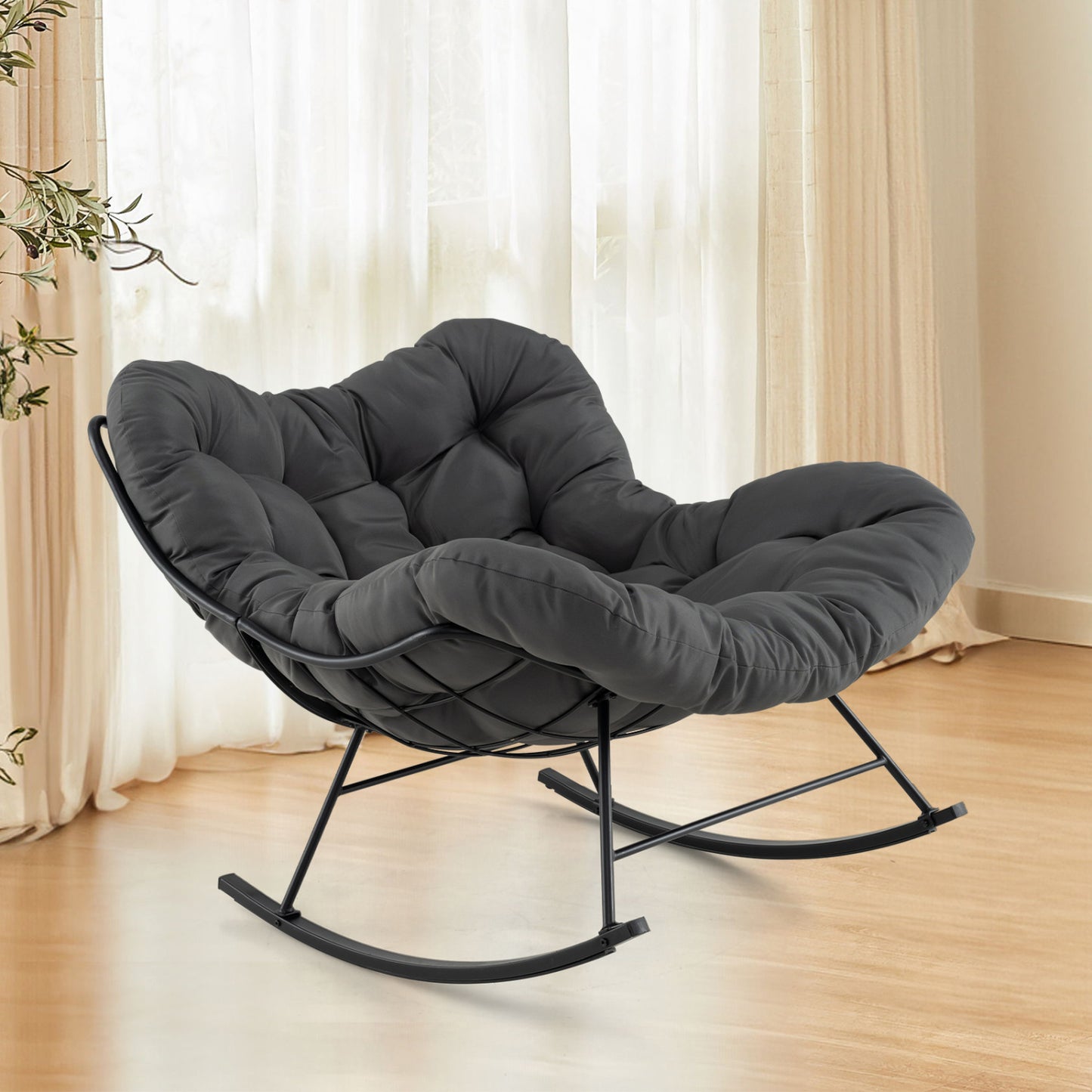 Oversized Egg Papasan Rocking Chair with Padded Cushion