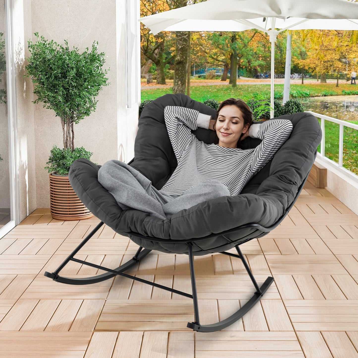 Oversized Egg Papasan Rocking Chair with Padded Cushion