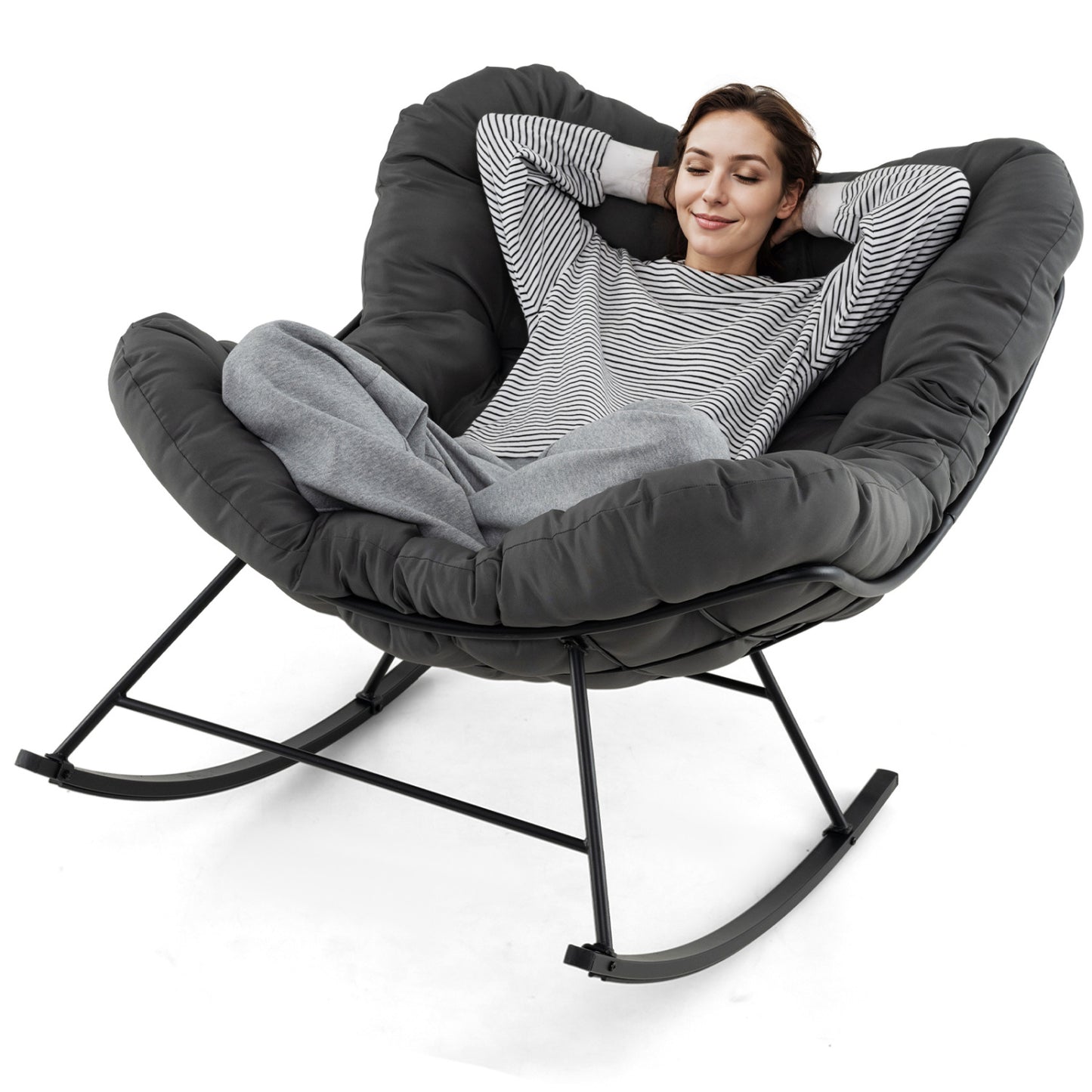 Oversized Egg Papasan Rocking Chair with Padded Cushion
