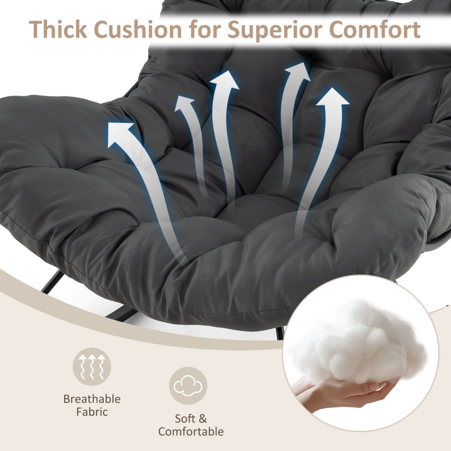 Oversized Egg Papasan Rocking Chair with Padded Cushion