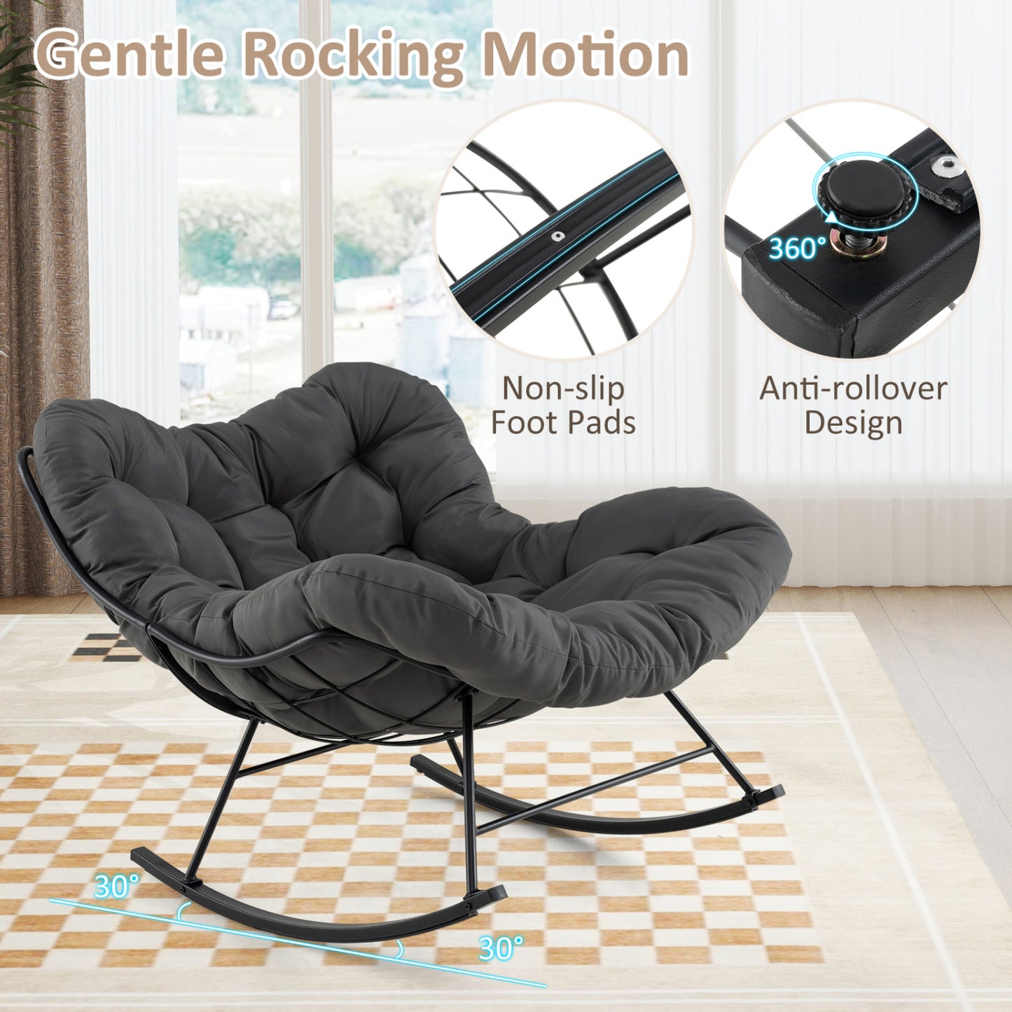 Oversized Egg Papasan Rocking Chair with Padded Cushion
