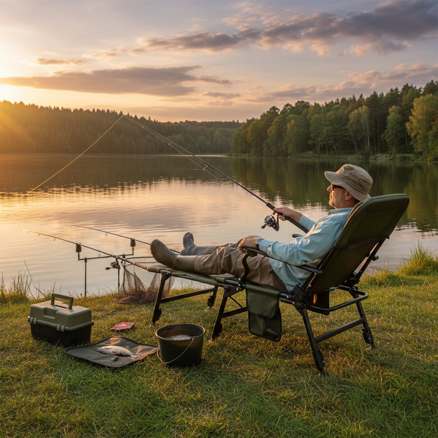 Oversized Foldable Fishing Chair with Detachable Footrest-Green