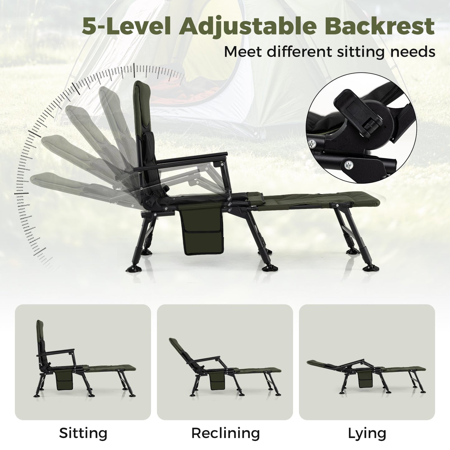Oversized Foldable Fishing Chair with Detachable Footrest-Green