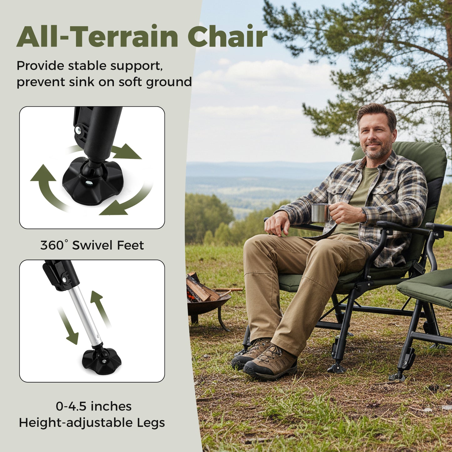 Oversized Folding Fishing Chair with Adjustable Backrest