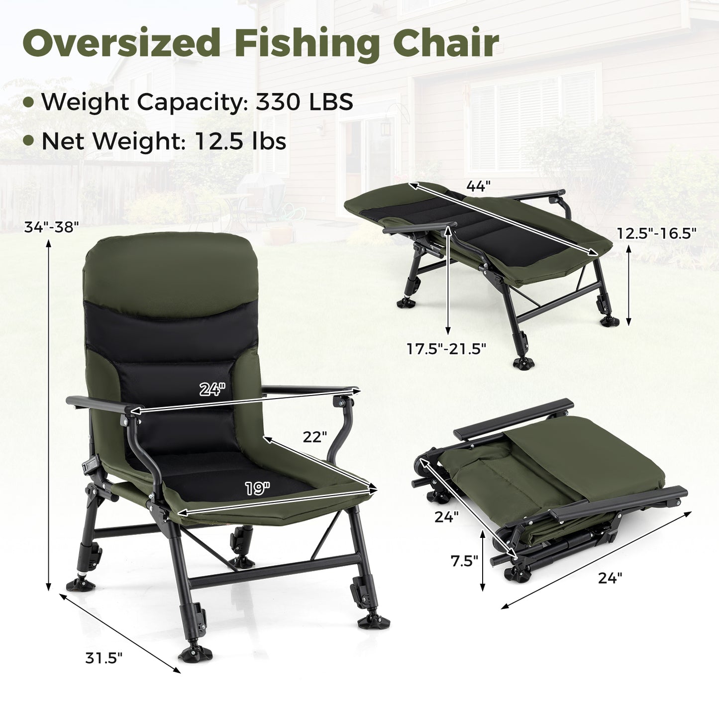 Oversized Folding Fishing Chair with Adjustable Backrest