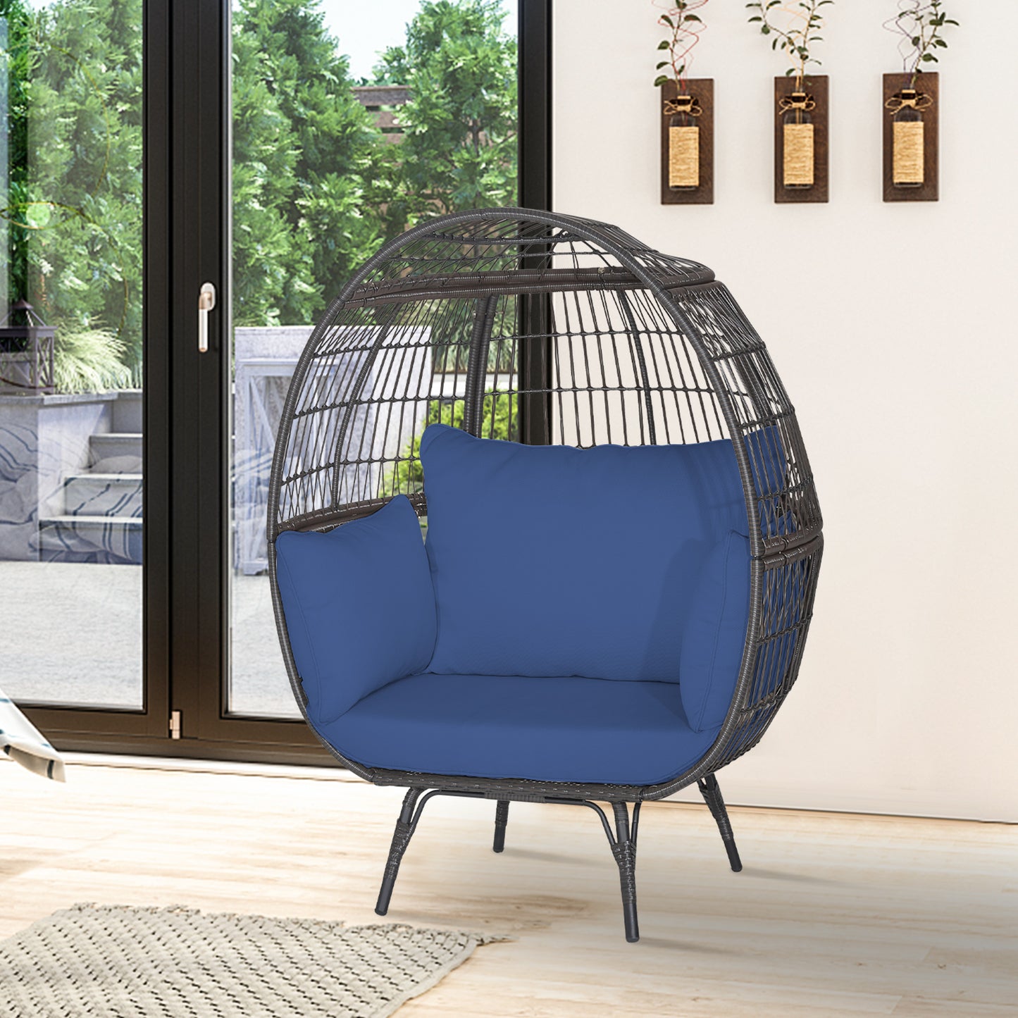 Oversized Rattan Egg Lounge Chair with 4 Cushions