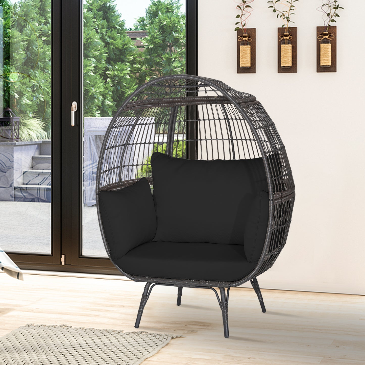 Oversized Rattan Egg Lounge Chair with 4 Cushions