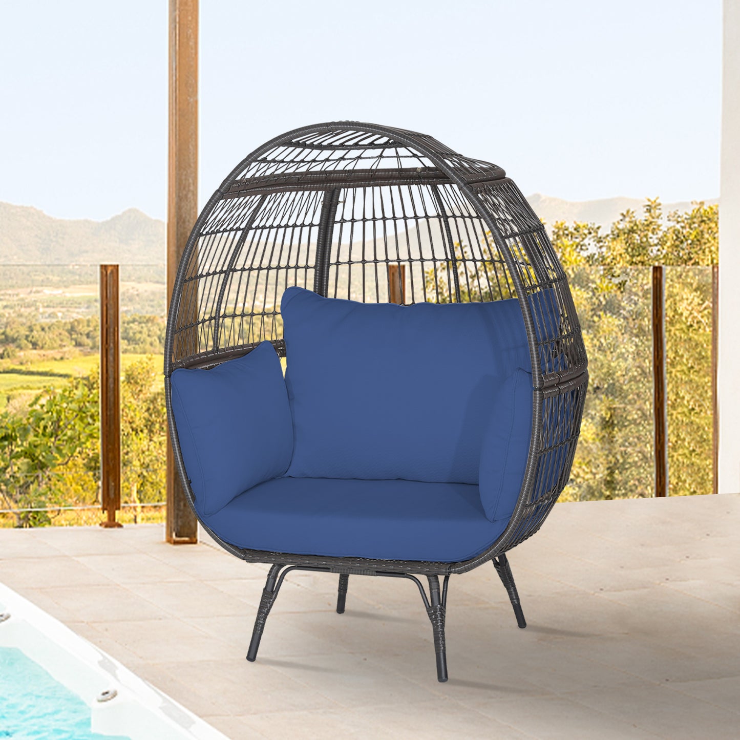 Oversized Rattan Egg Lounge Chair with 4 Cushions