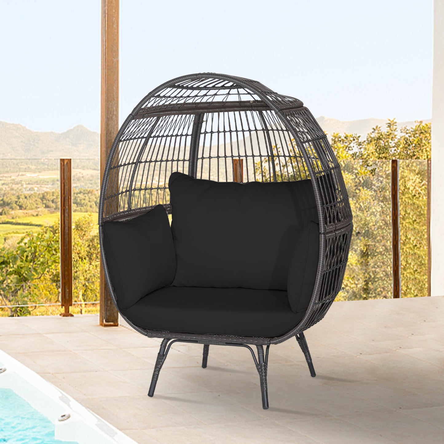 Oversized Rattan Egg Lounge Chair with 4 Cushions