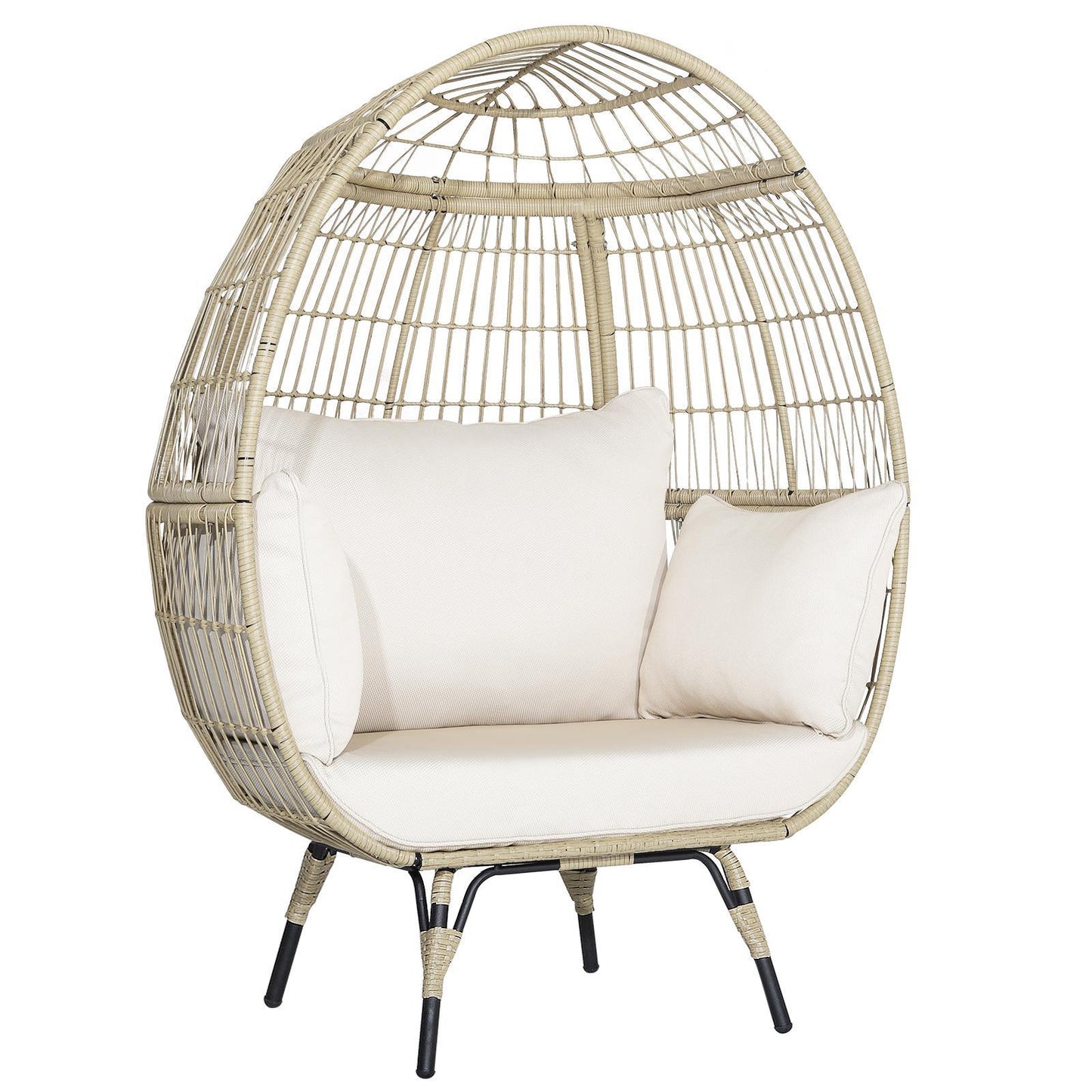 Oversized Rattan Egg Lounge Chair with 4 Cushions