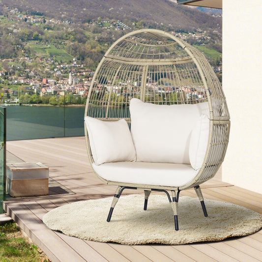 Oversized Rattan Egg Lounge Chair with 4 Cushions