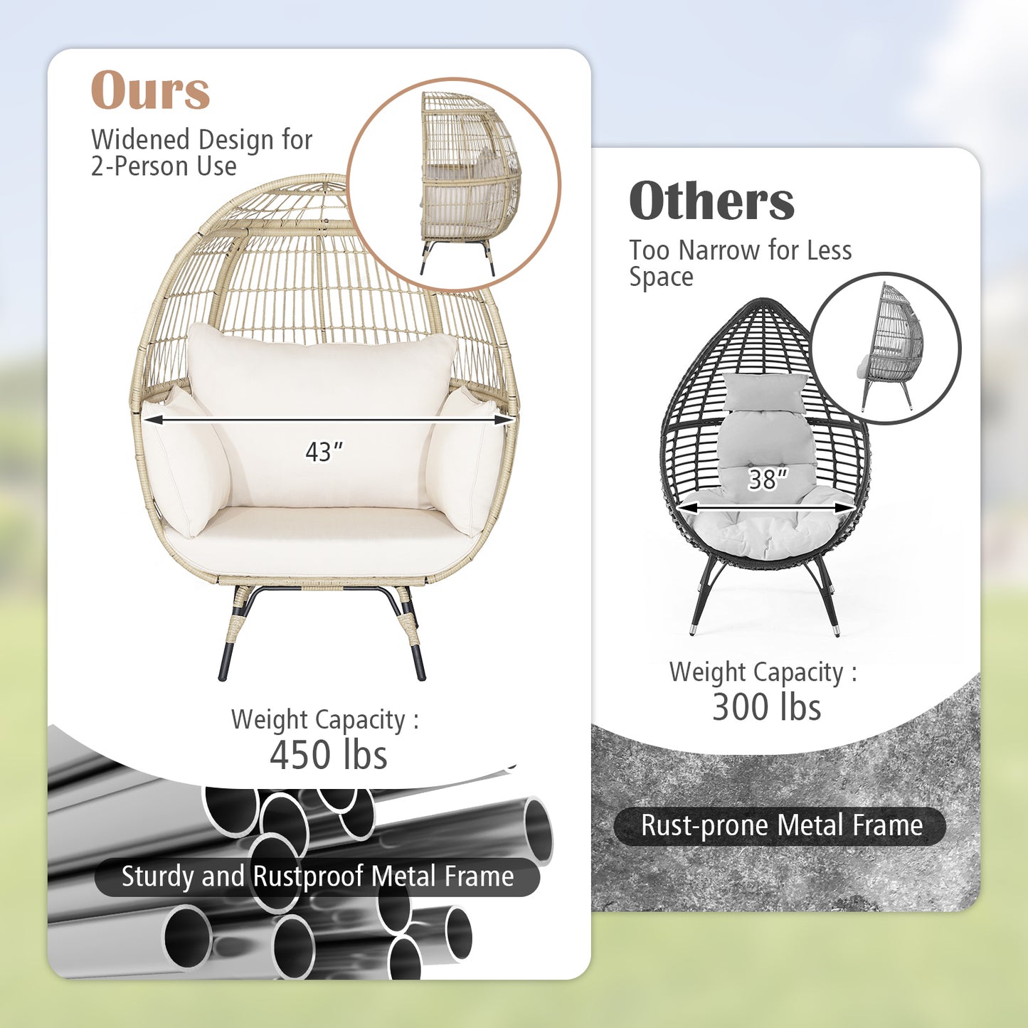Oversized Rattan Egg Lounge Chair with 4 Cushions