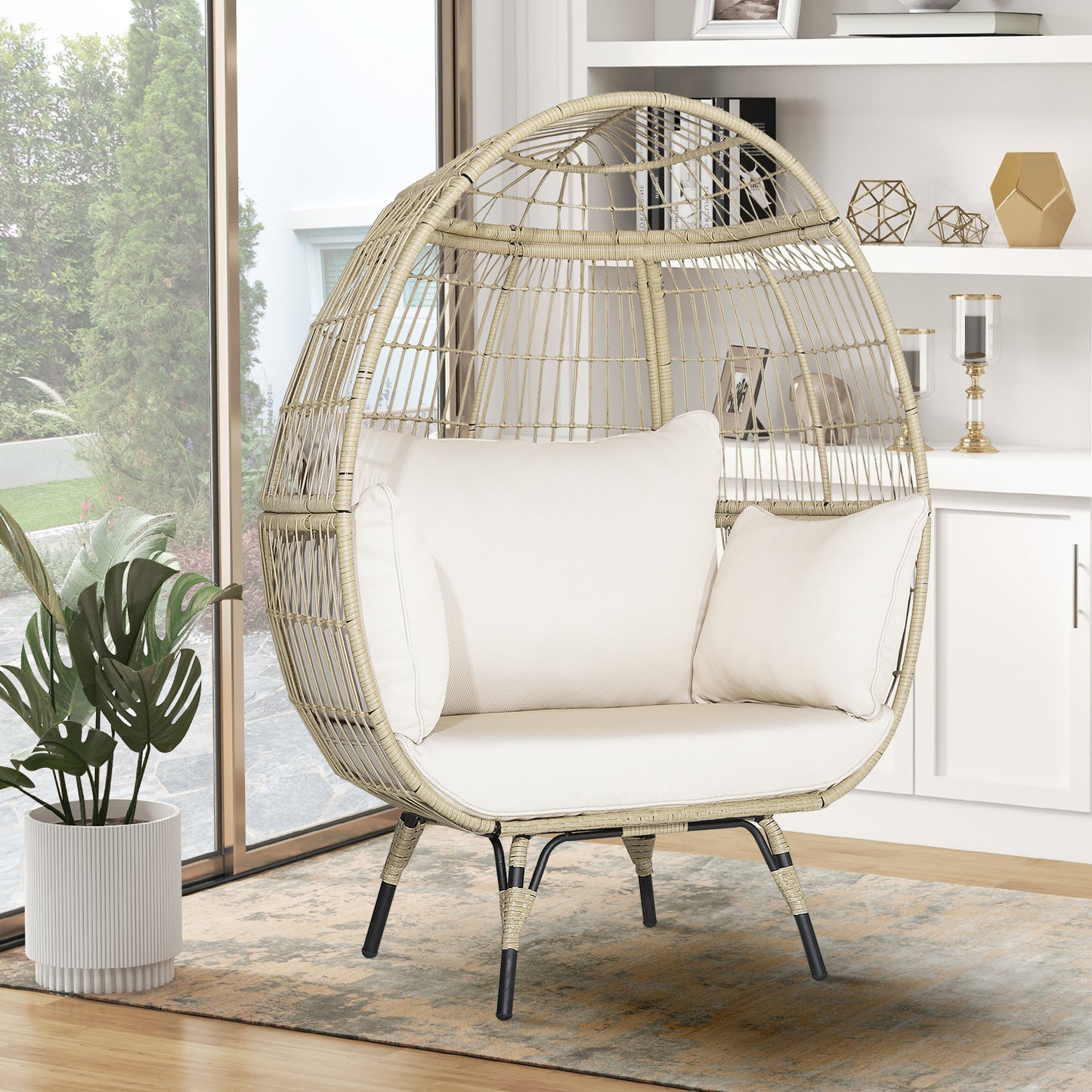 Oversized Rattan Egg Lounge Chair with 4 Cushions