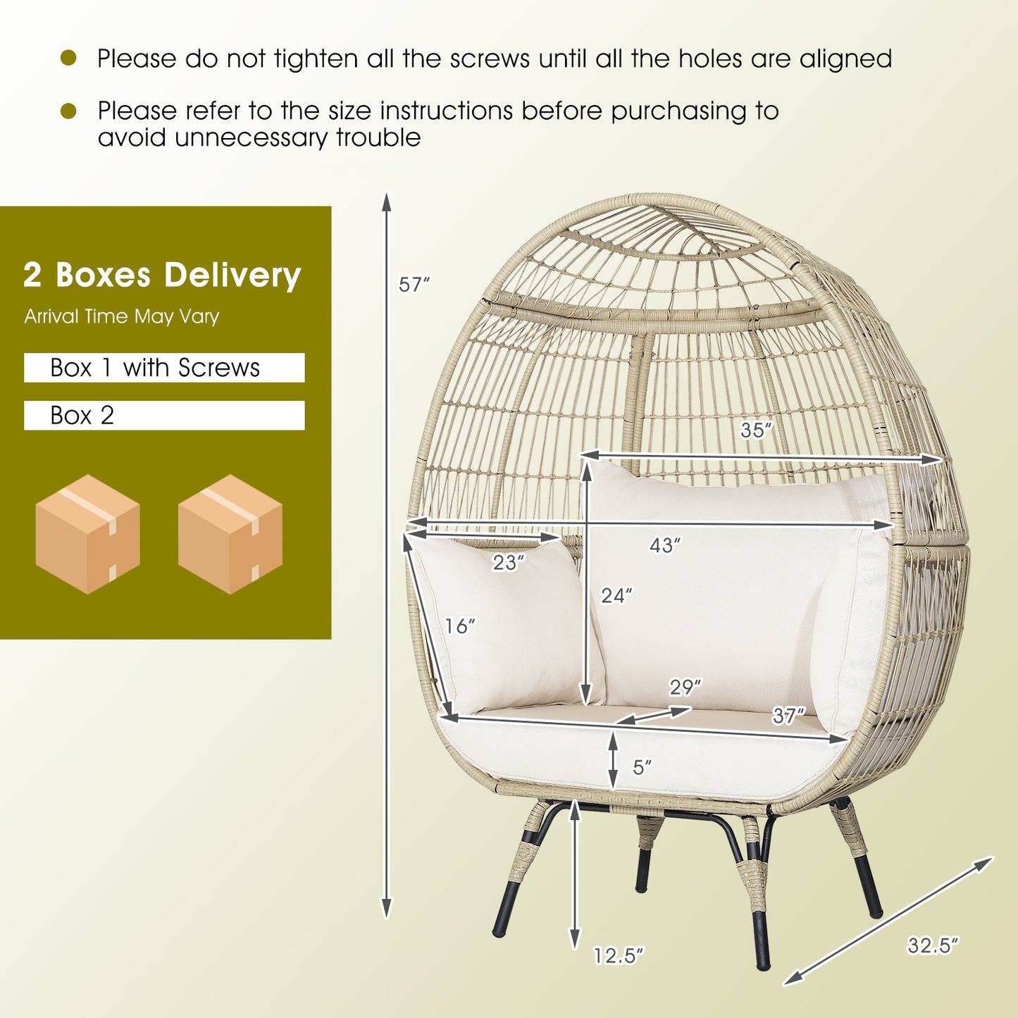Oversized Rattan Egg Lounge Chair with 4 Cushions