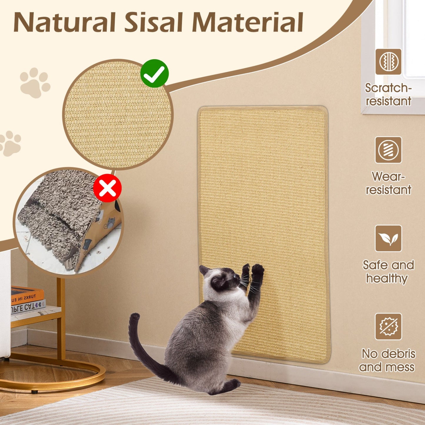 2 Piece Cat Scratcher Mat Set 32 x 20 Inch Natural Sisal Pads