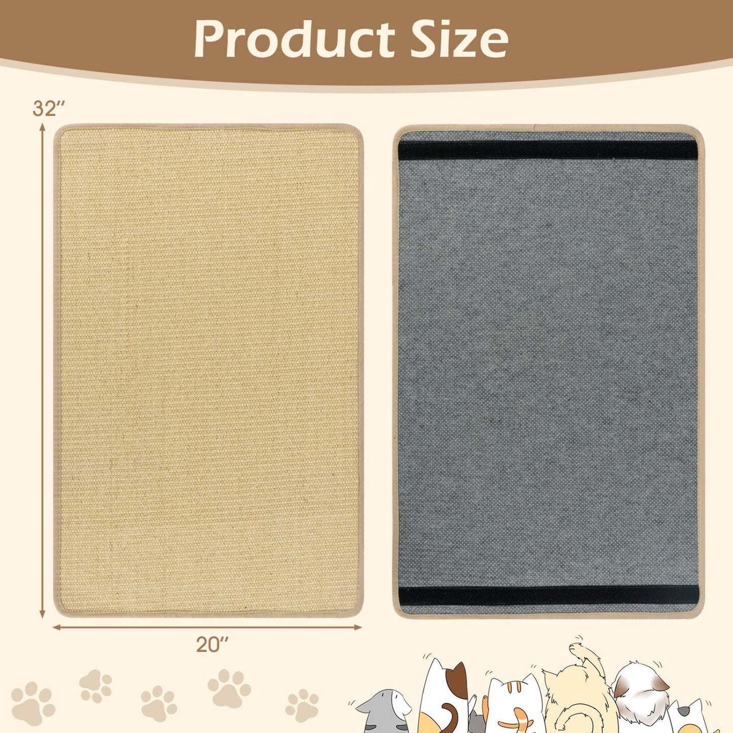 2 Piece Cat Scratcher Mat Set 32 x 20 Inch Natural Sisal Pads
