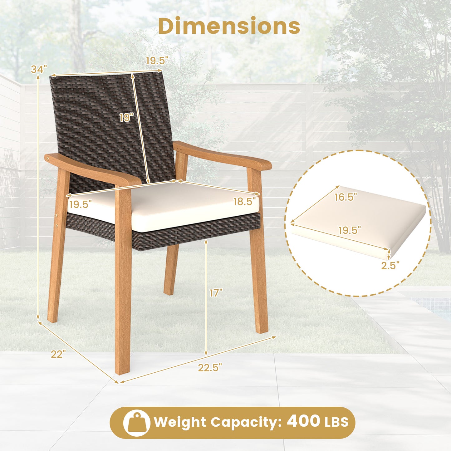 Patio Dining Chairs Set of 2 with Removable Cushions