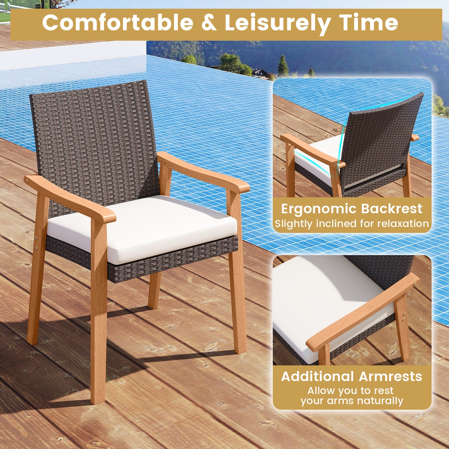 Patio Dining Chairs Set of 4 with Removable Cushions