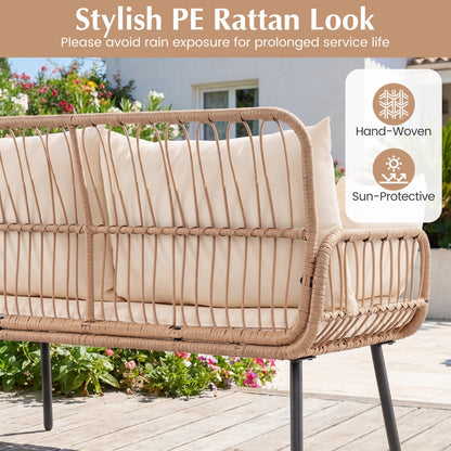 Outdoor Loveseat 2-Seater Wicker Sofa with Cushions - Beige