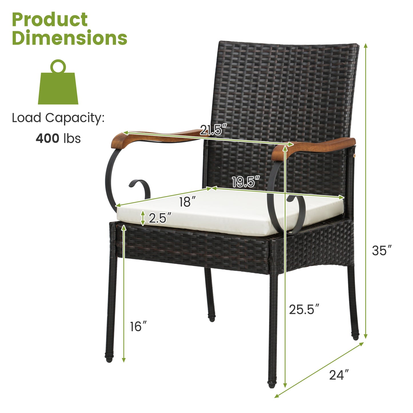 Outdoor PE Wicker Dining Chairs with Acacia Wood Armrests