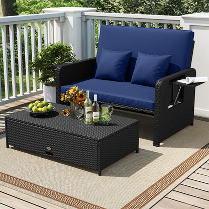 PE Wicker Outdoor Daybed with 4-Level Adjustable Backrest and Storage Ottoman