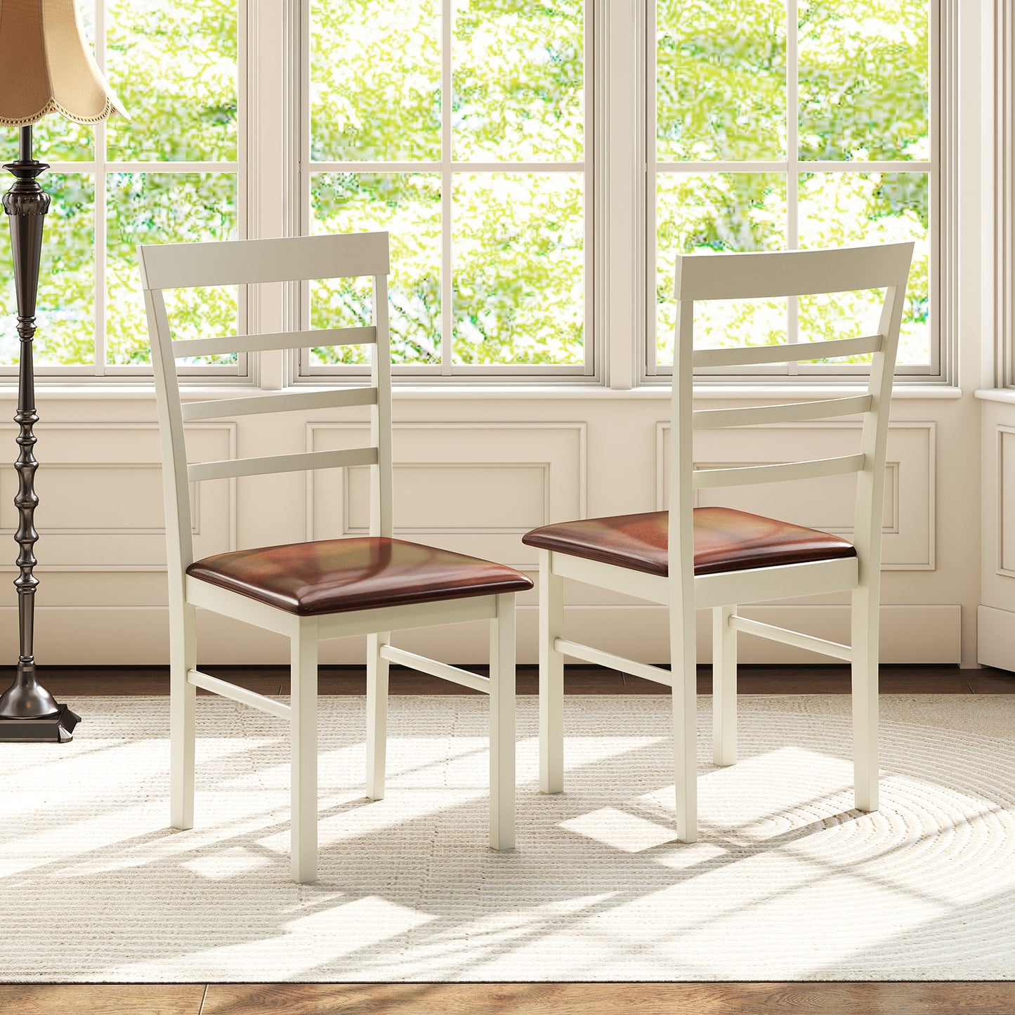 Upholstered Dining Chairs Set of 2 - White PU Leather