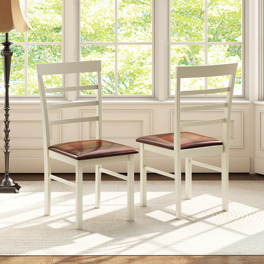 Upholstered Dining Chairs Set of 2 - White PU Leather
