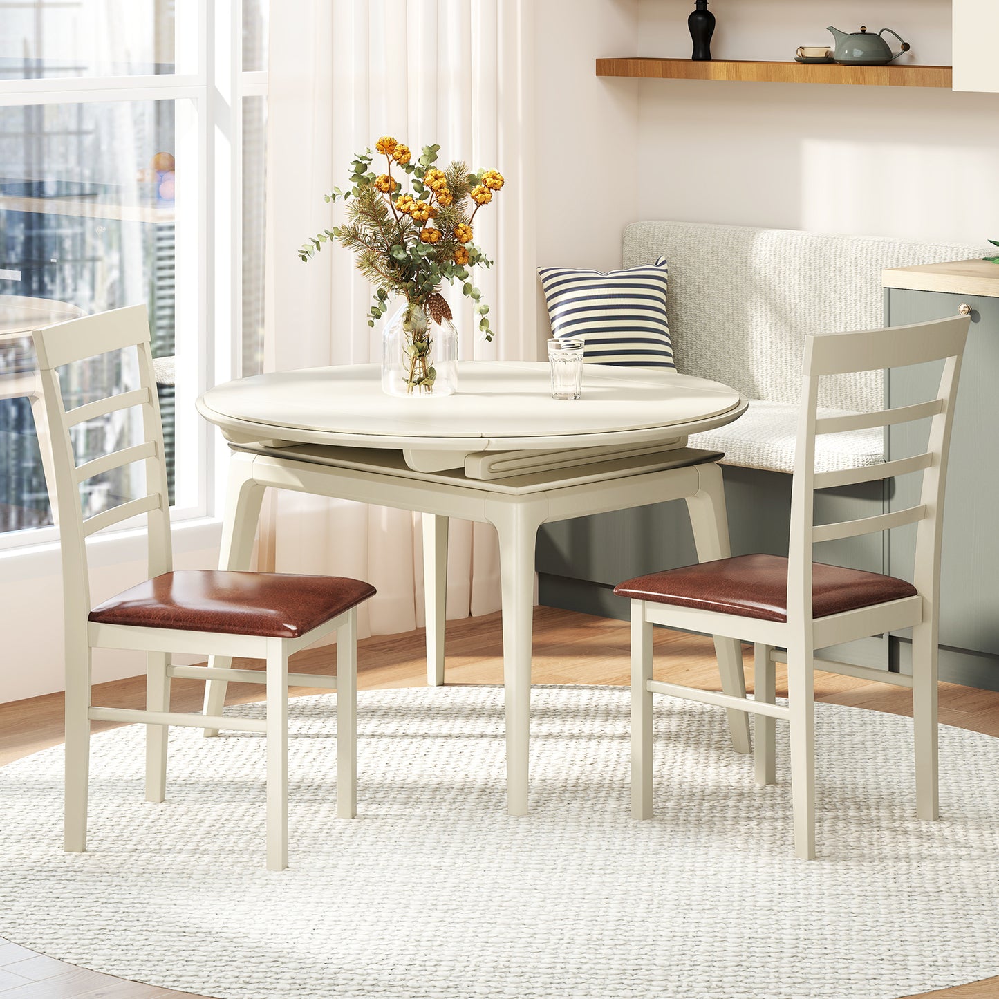 Upholstered Dining Chairs Set of 2 - White PU Leather
