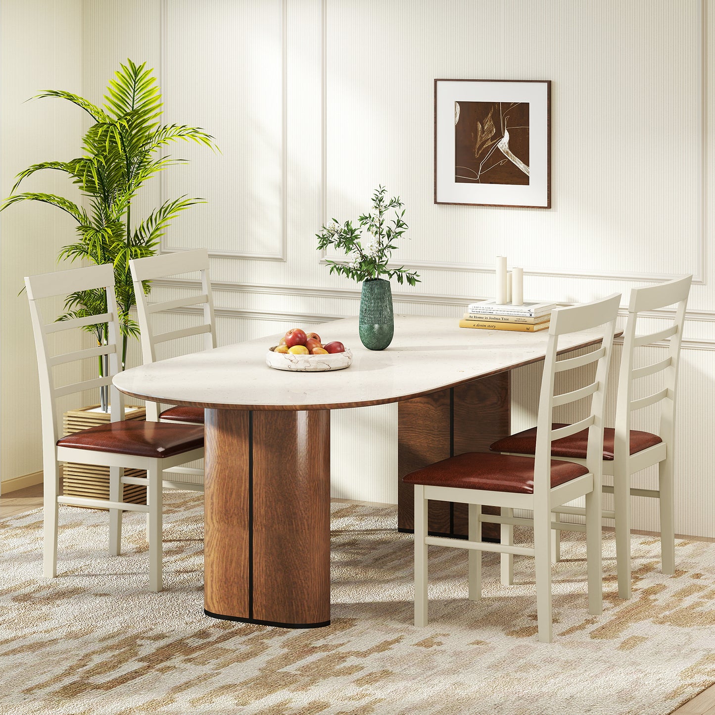 Upholstered Dining Chairs Set of 2 - White PU Leather