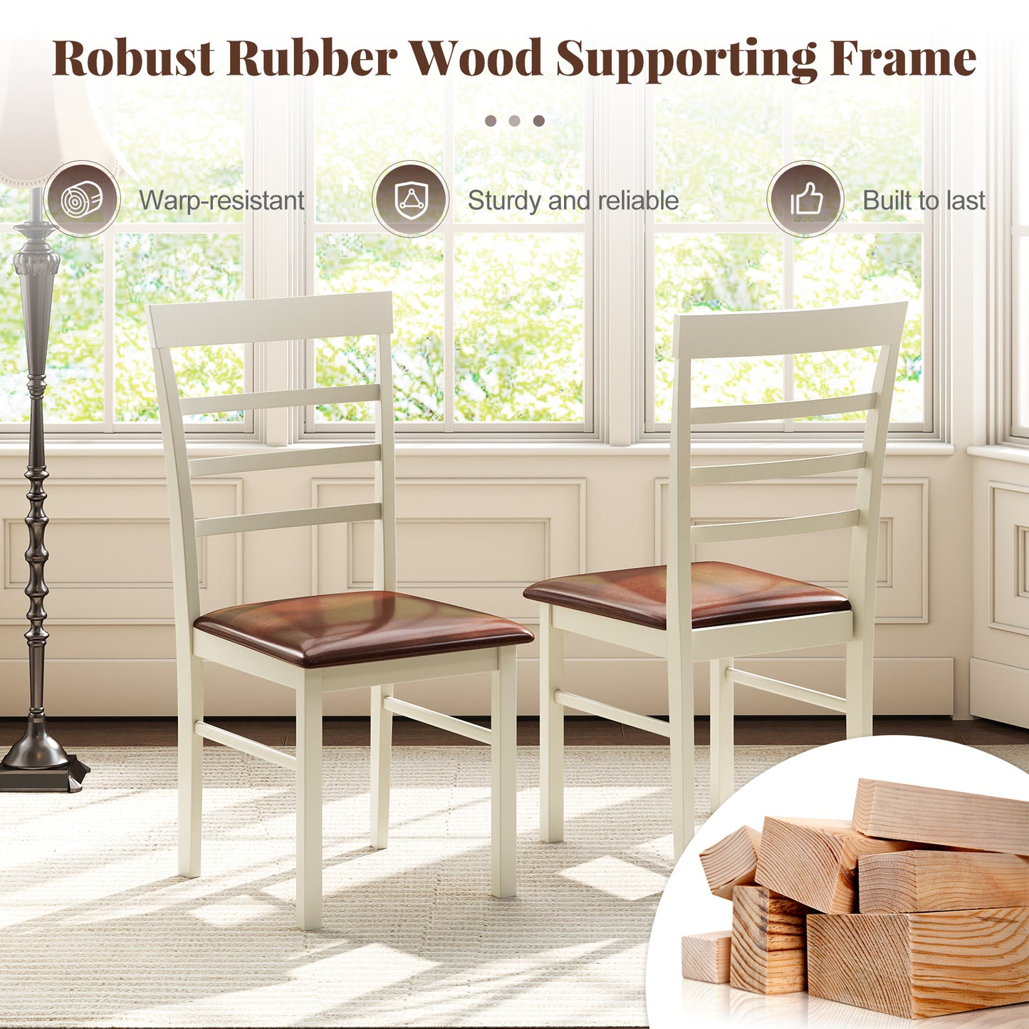 Upholstered Dining Chairs Set of 2 - White PU Leather