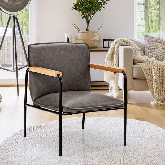 Gray Accent Chair with Rubber Wood Armrests