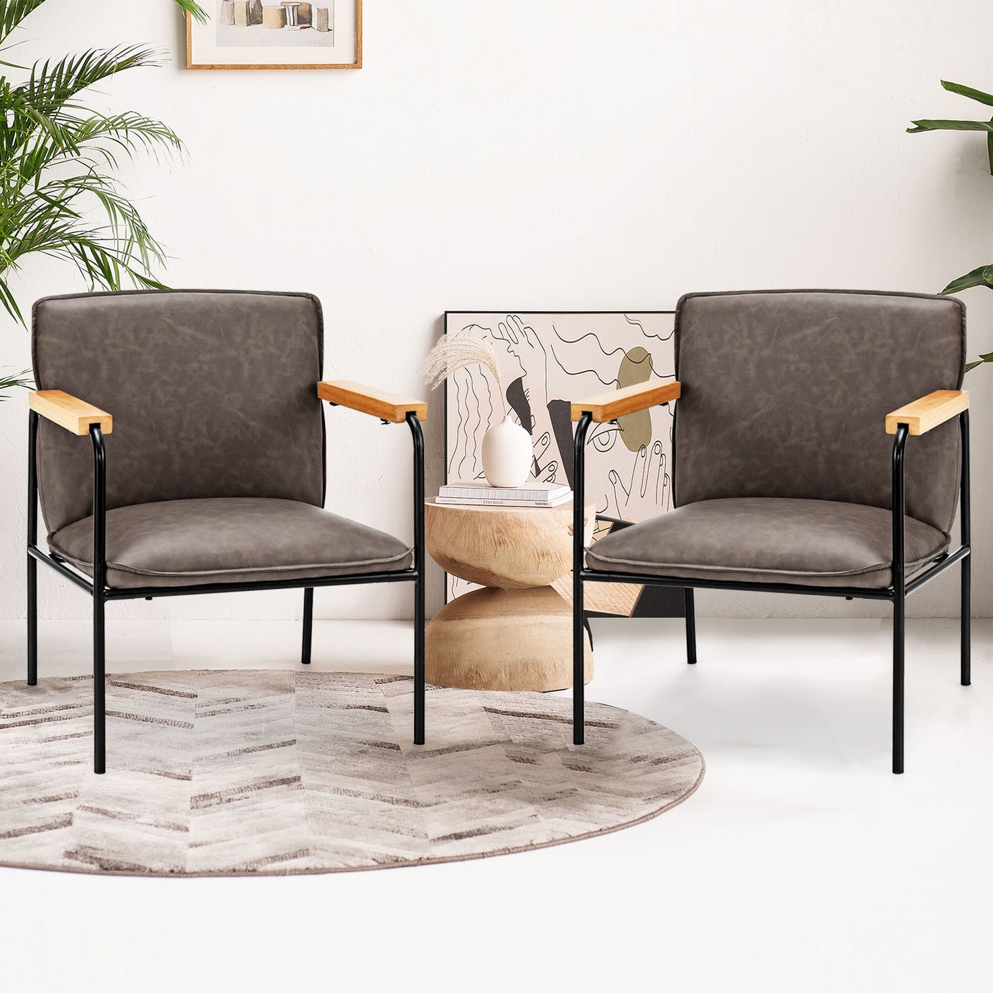 Gray Accent Chair with Rubber Wood Armrests