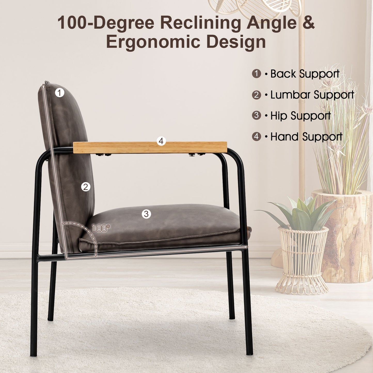 Gray Accent Chair with Rubber Wood Armrests