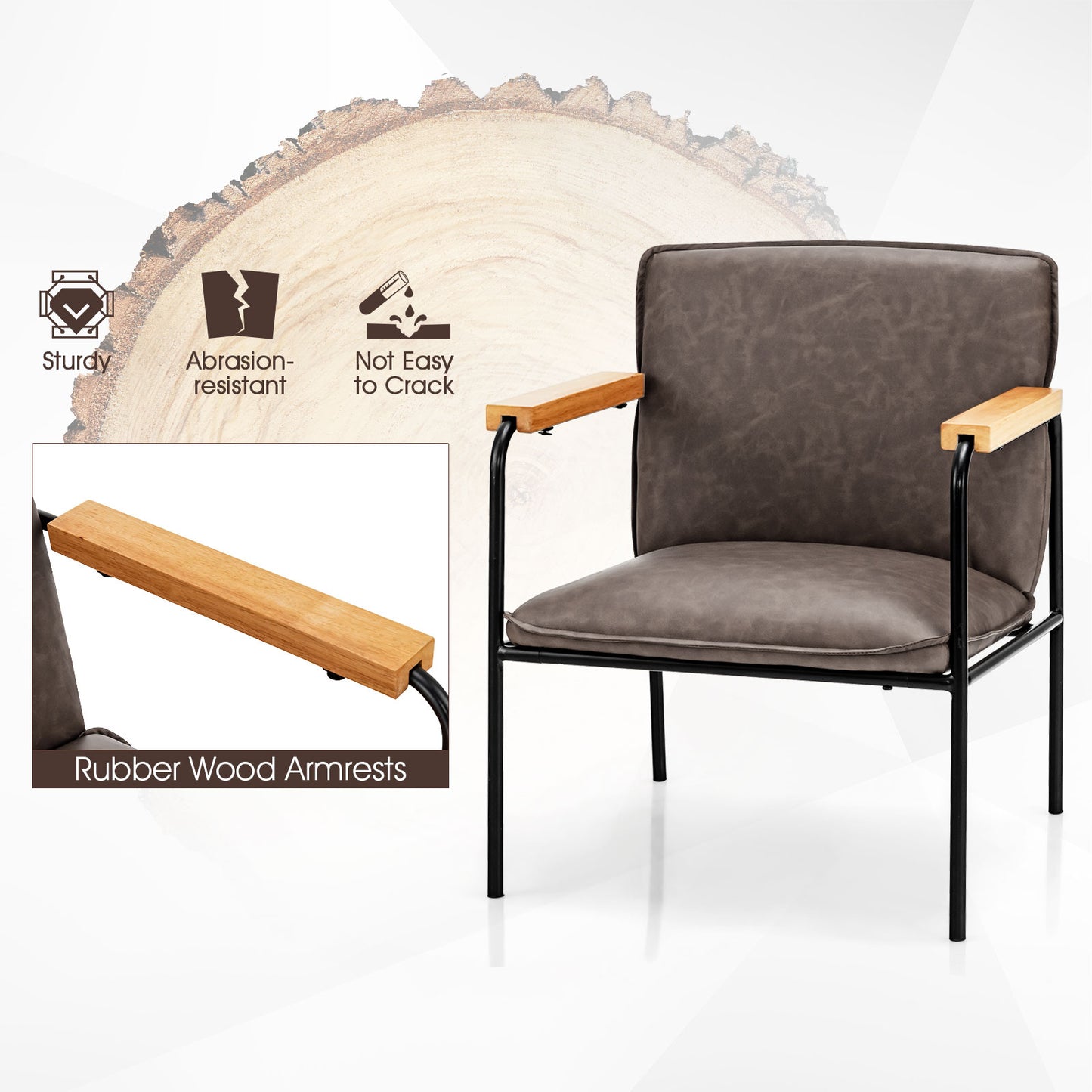 Gray Accent Chair with Rubber Wood Armrests