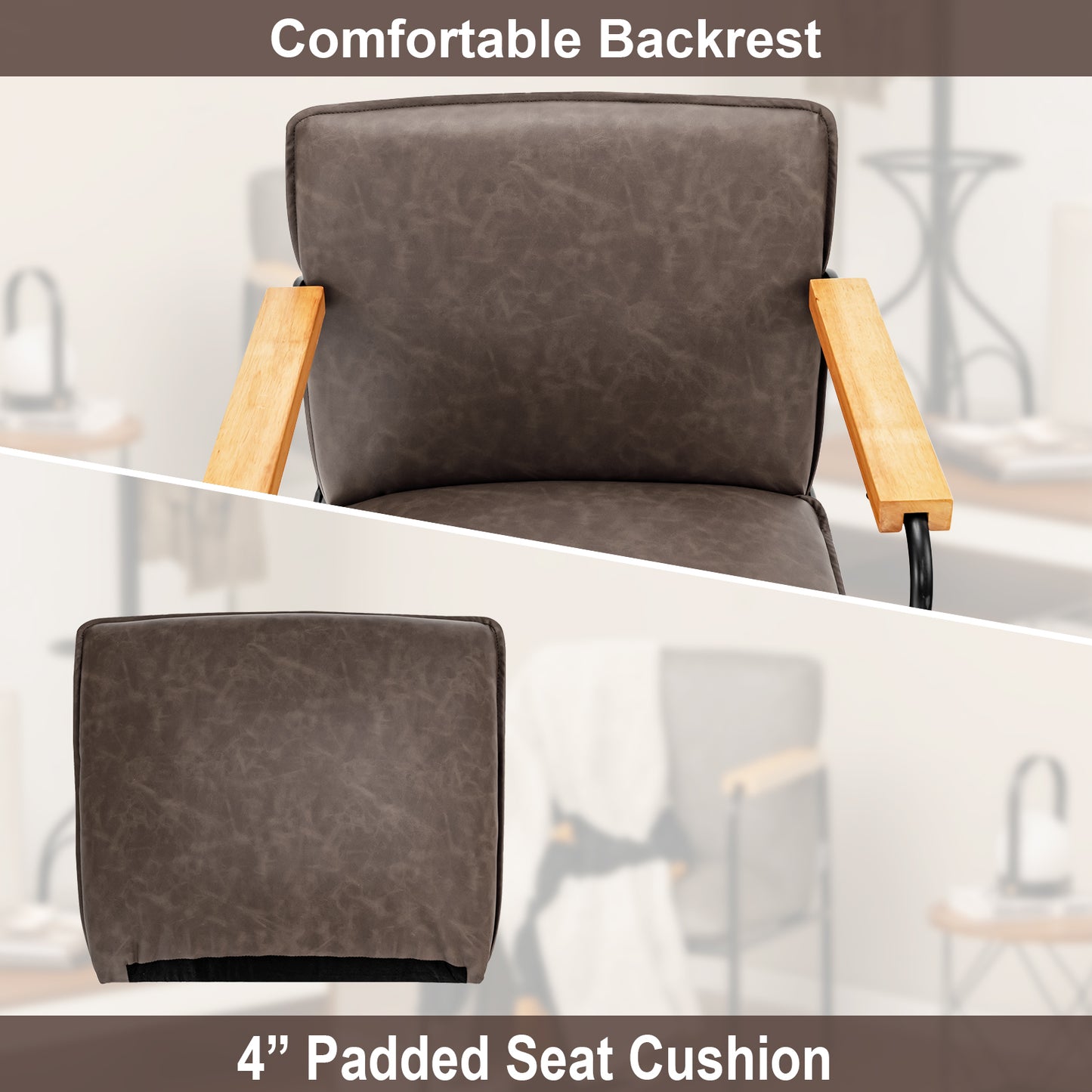 Gray Accent Chair with Rubber Wood Armrests