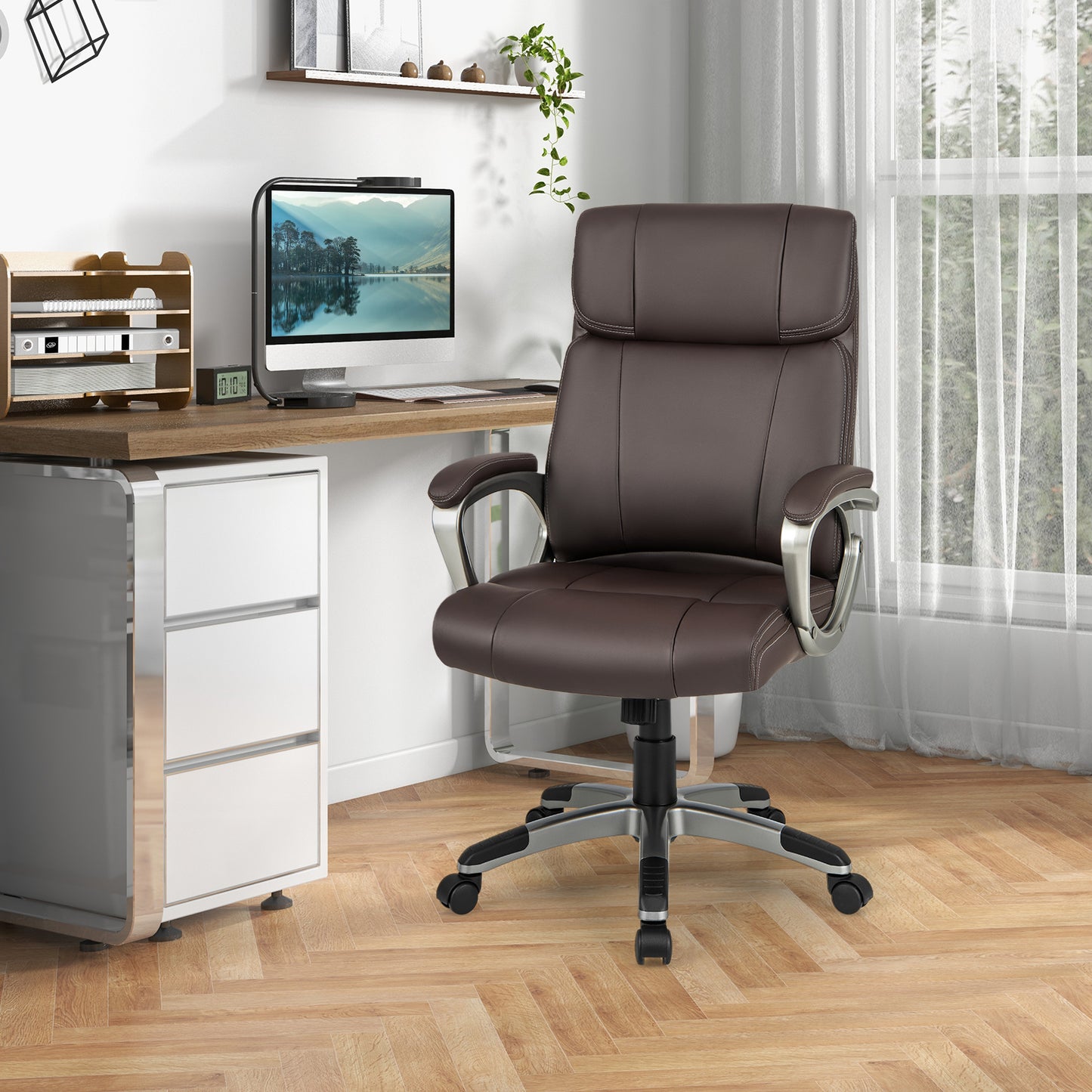 Executive Office Chair with Lumbar Support and Wheels - Brown