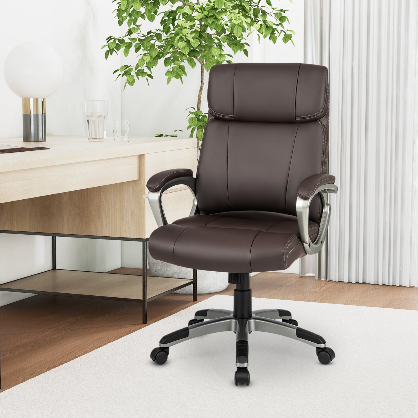 Executive Office Chair with Lumbar Support and Wheels - Brown