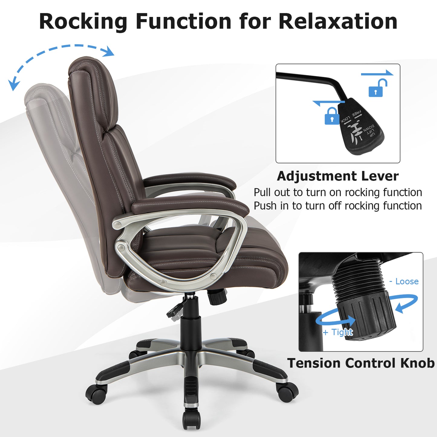 Executive Office Chair with Lumbar Support and Wheels - Brown