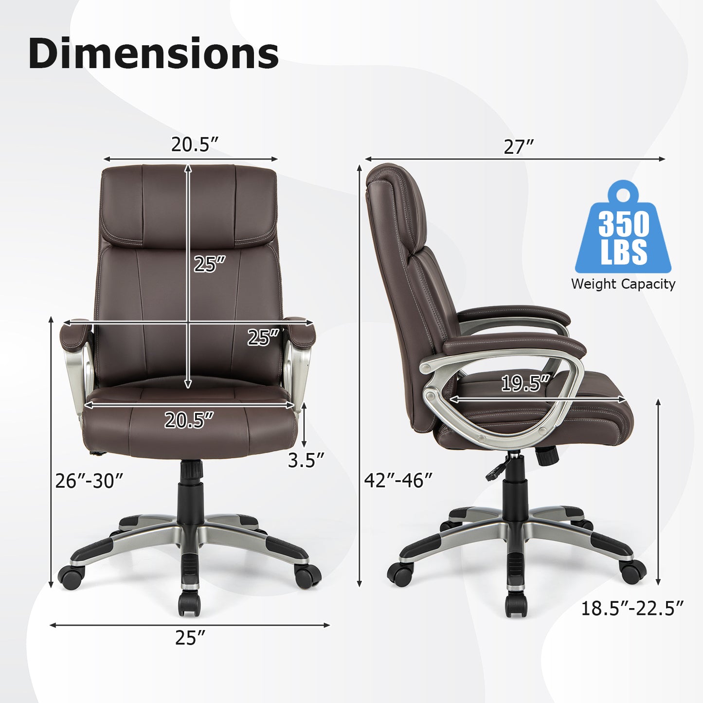 Executive Office Chair with Lumbar Support and Wheels - Brown