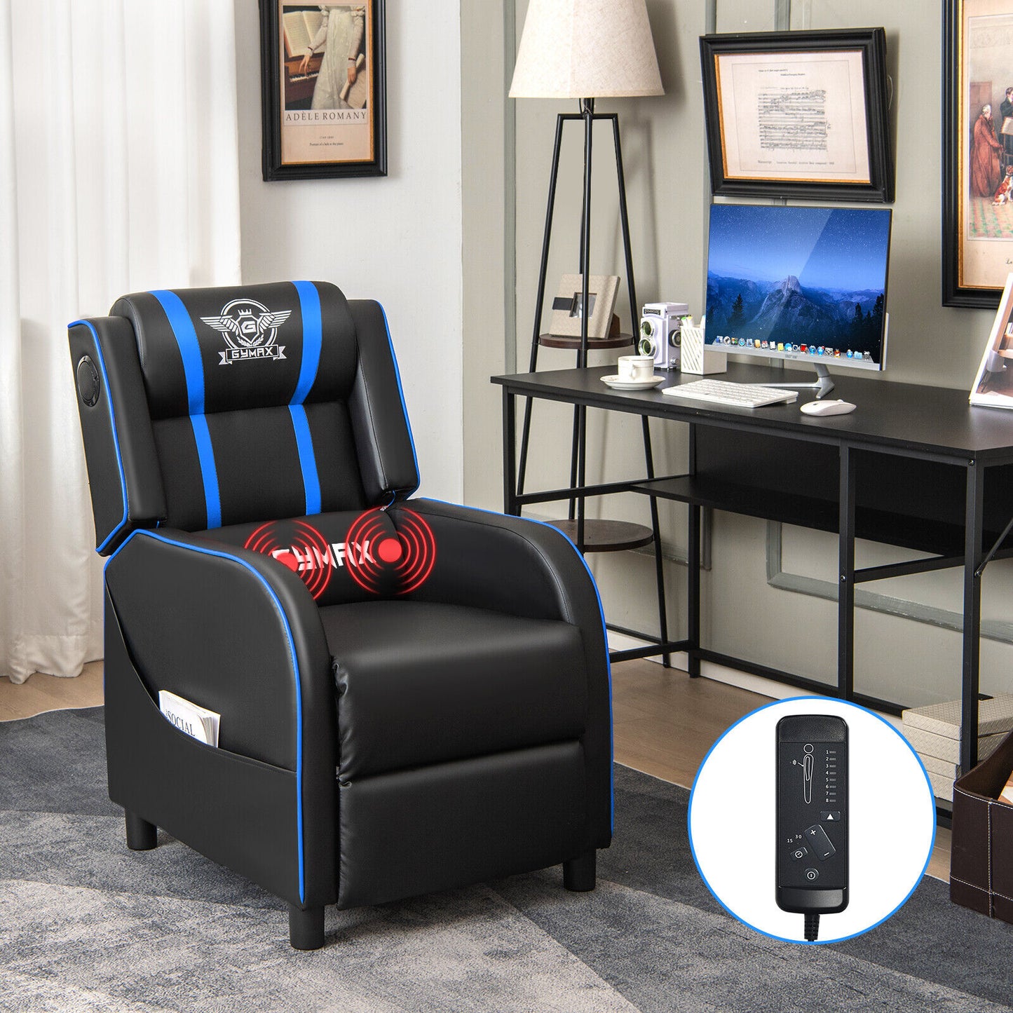 Gaming Recliner Chair with Bluetooth Speakers & Massage
