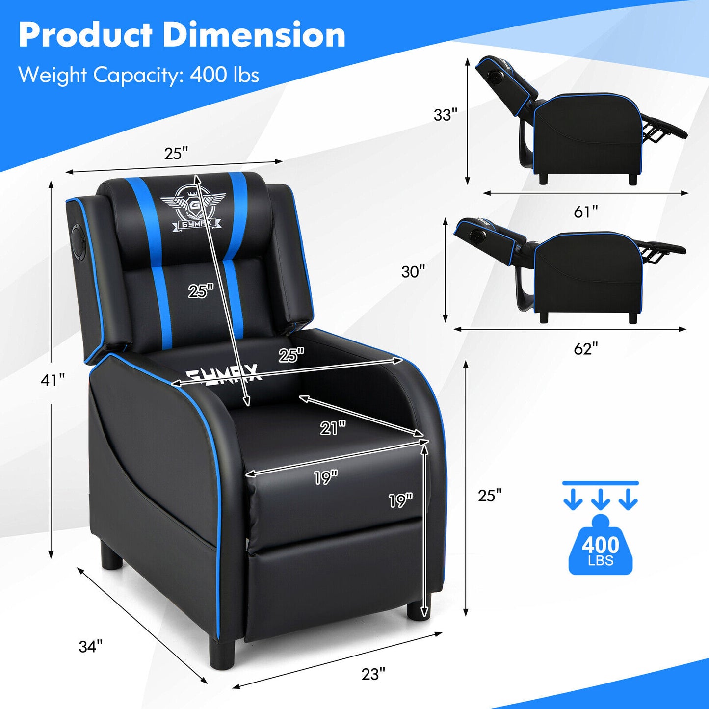 Gaming Recliner Chair with Bluetooth Speakers & Massage