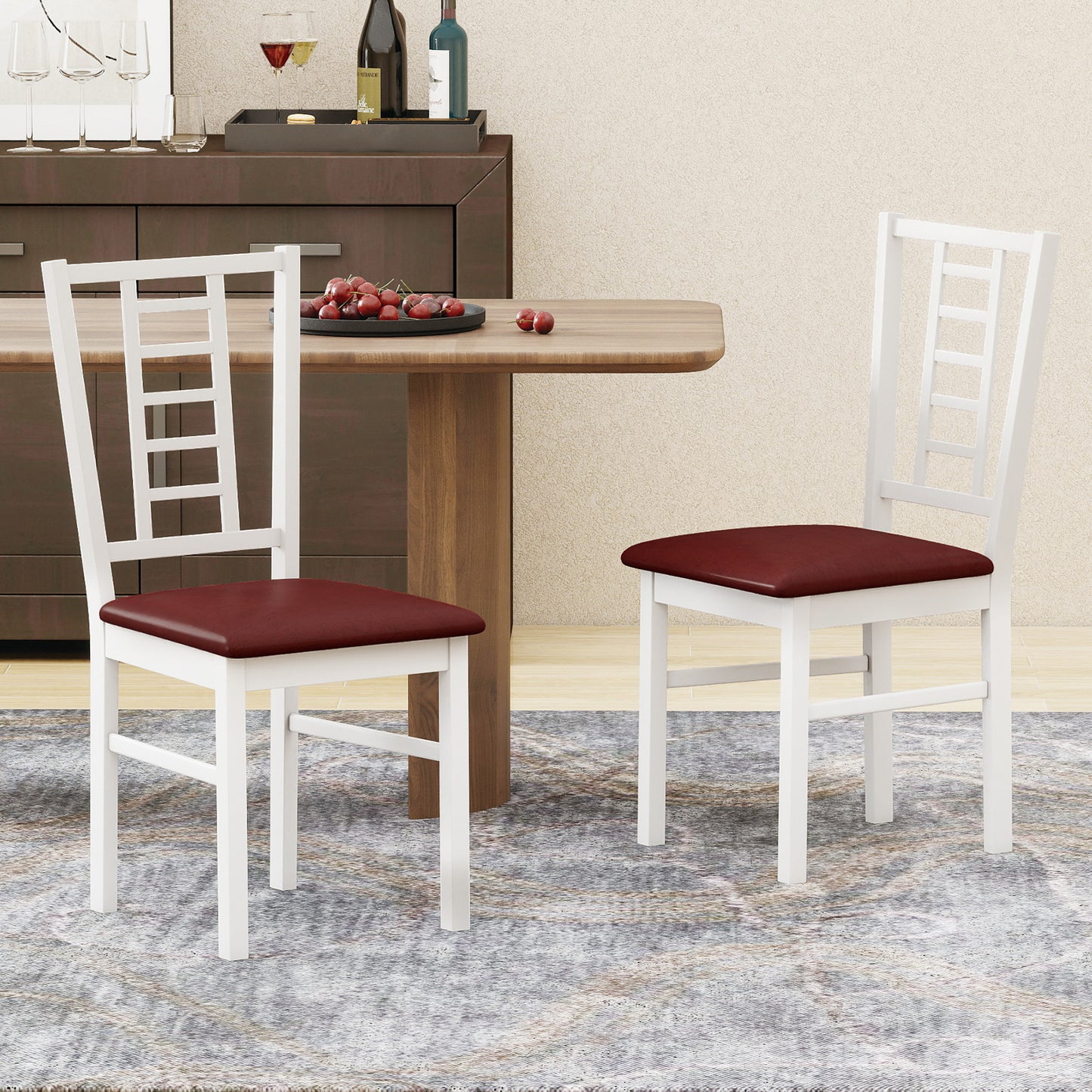 Upholstered Dining Chairs Set of 2 - PU Leather & Wood