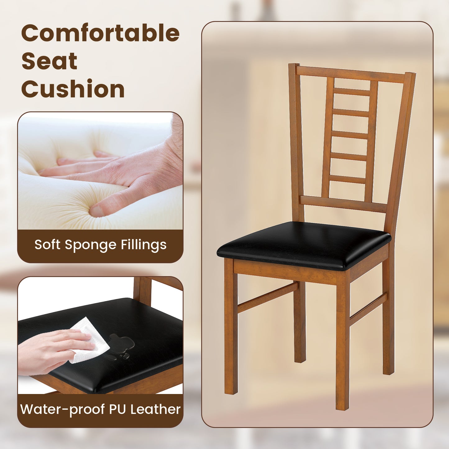 Upholstered Dining Chairs Set of 2 - PU Leather & Wood