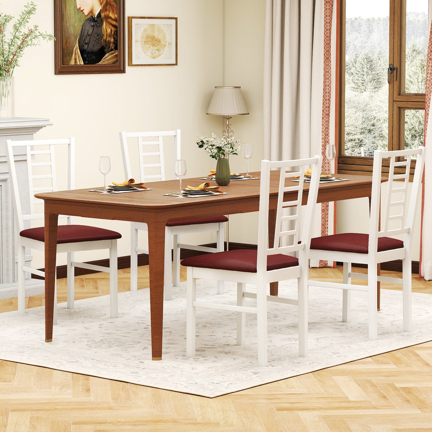 Upholstered Dining Chairs Set of 4 with Wood Frame
