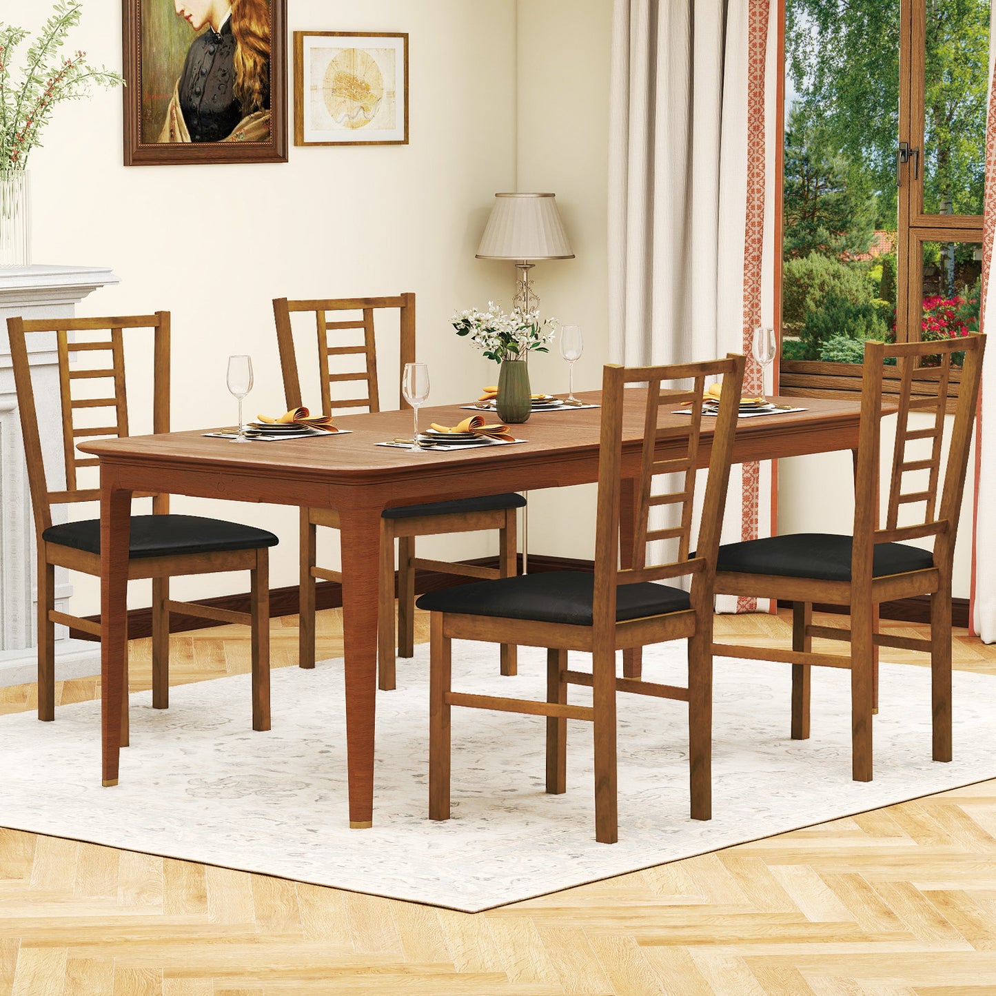 Upholstered Dining Chairs Set of 4 with Wood Frame