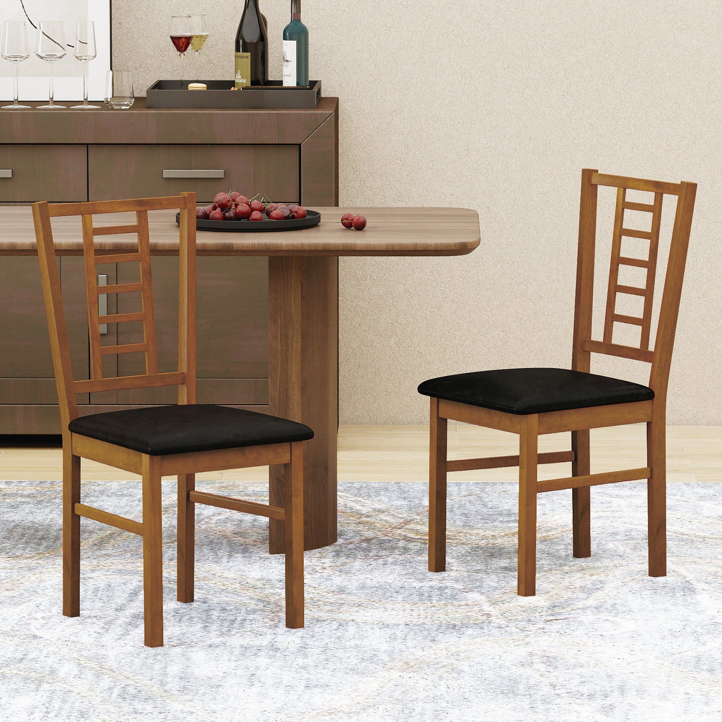 Upholstered Dining Chairs Set of 2 - PU Leather & Wood
