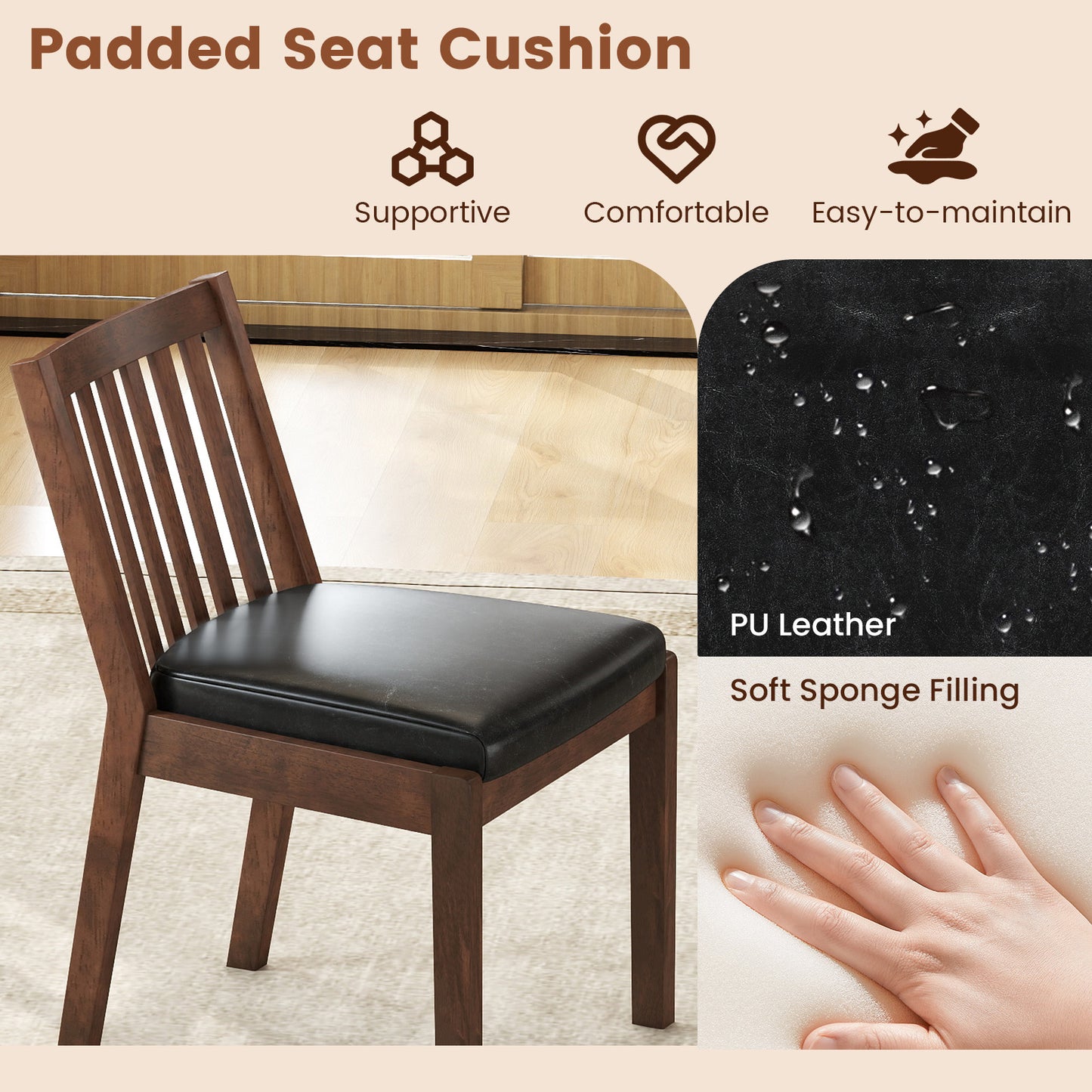 Upholstered Dining Chairs Set of 2 with Padded Seat