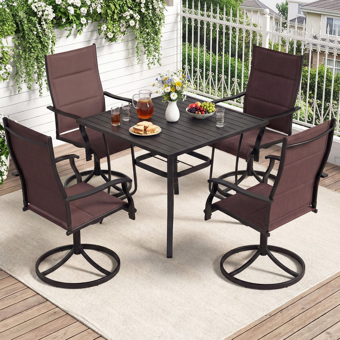 Swivel Patio Dining Chairs Set of 2 with Padded Seats